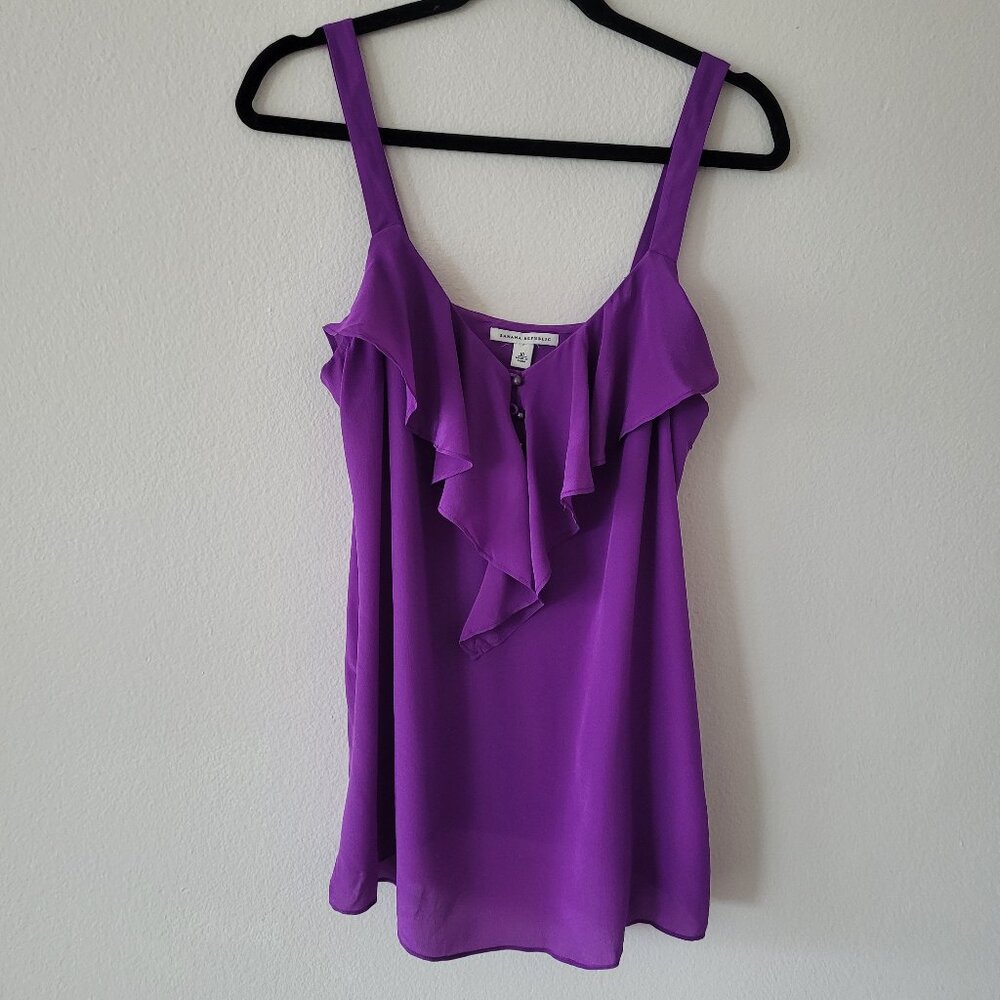 BANANA REPUBLIC  100% Silk Camisole Tank Top Shirt Purple Size 10 Ruffle Cami